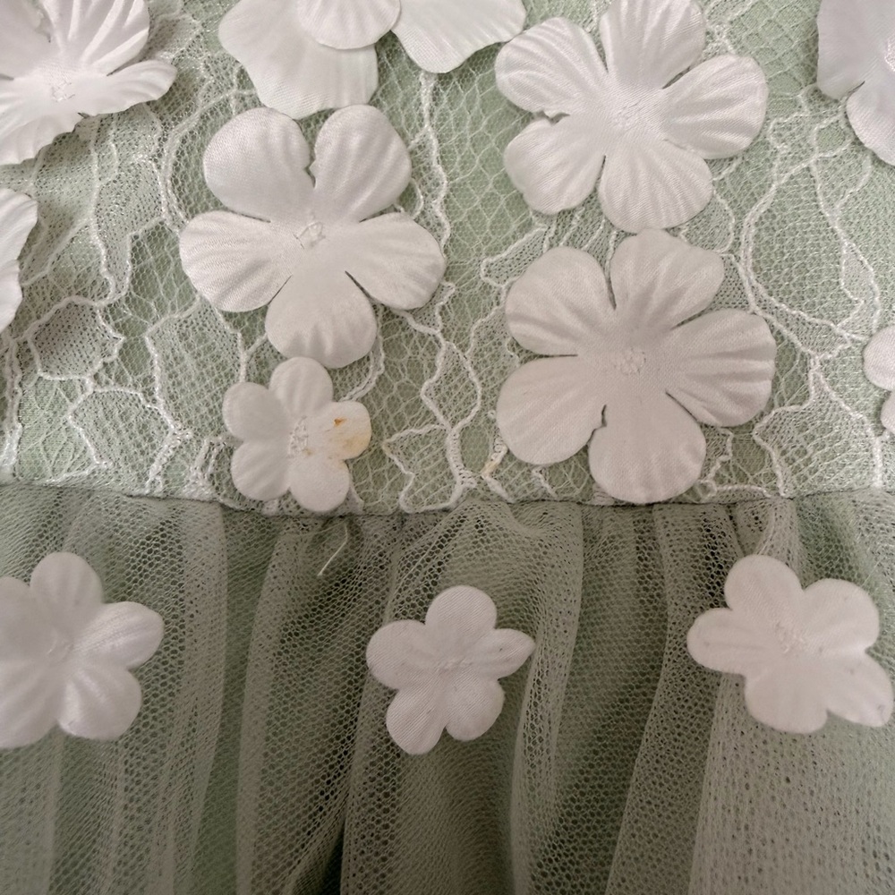 Sage Green Floral Tulle Girls' Dress - Picture 15 of 16